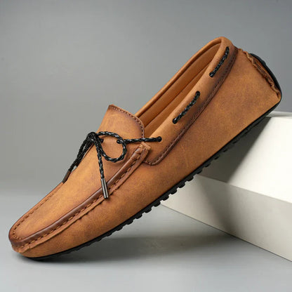 Men's Slip-On Shoes with Moccasin Stitching and Rubber Sole