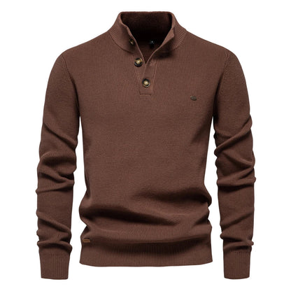 Men's sweater with button design and ribbed edges