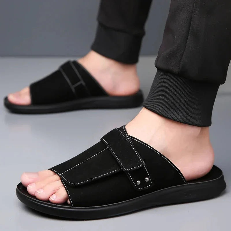 Men's Summer Sandals with Adjustable Strap, Shaped Footbed, and Orthopedic Sole
