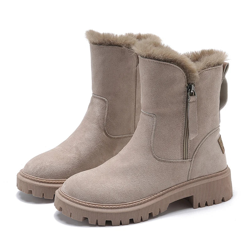 Damen Winterstiefel aus Veloursleder mit Kunstfell-Futter, seitlichem Reißverschluss und rutschfester Sohle