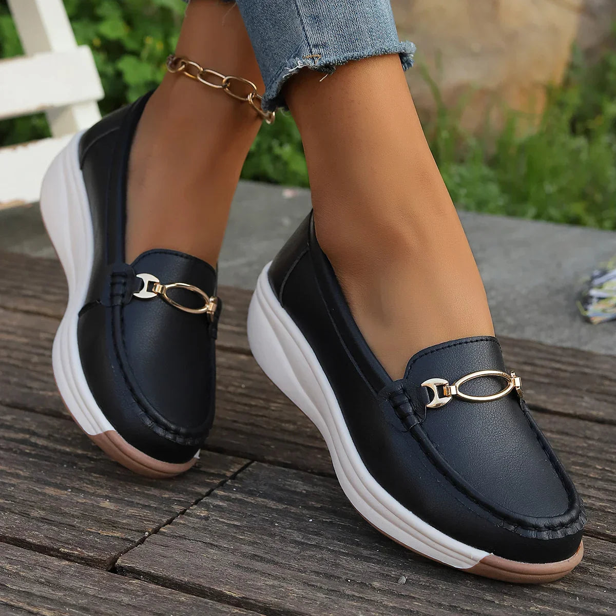 Damen Plateau-Loafer, Goldfarben, Zum Hineinschlüpfen, Flexible Laufsohle