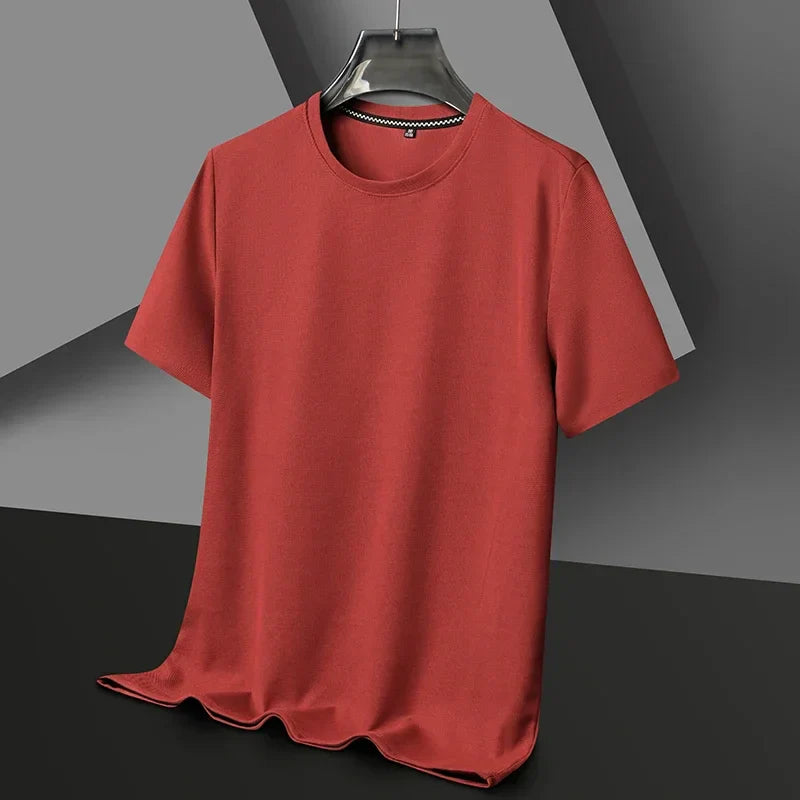 Men's shirt with round neck, waffle texture, and mesh fabric