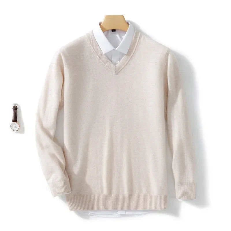Men's Sweater V-Neck Lightweight Knit Design Ribbed Hem