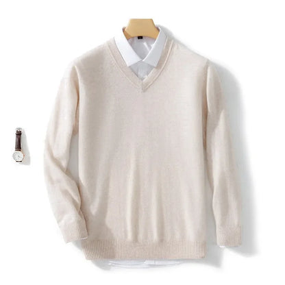 Men's Sweater V-Neck Lightweight Knit Design Ribbed Hem