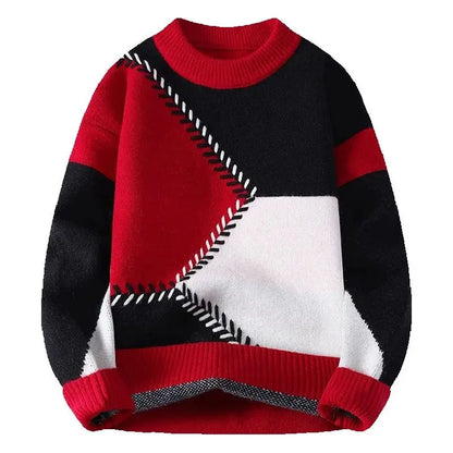 Herren-Pullover mit geometrischem Color-Blocking und geripptem Saum