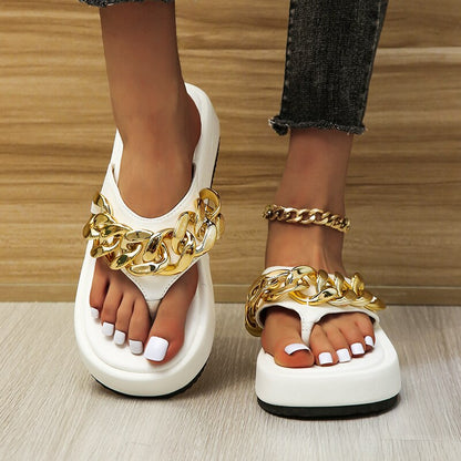 Damen-Slipper Mit Kettenverzierung, Runder Zehenpartie Und Flacher Sohle