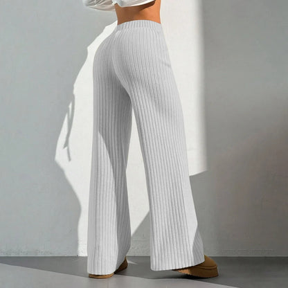 Damen-Rippenhose mit weitem Bein und elastischem Bund