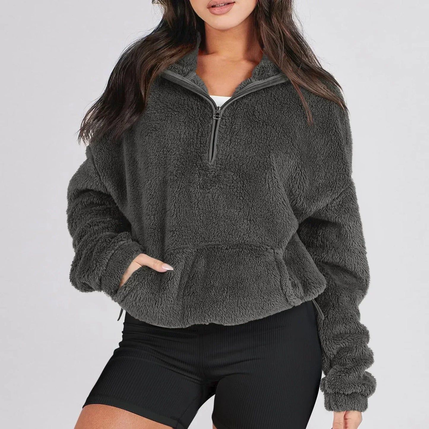 Women's half-zip sweater with collar long sleeves loose fit