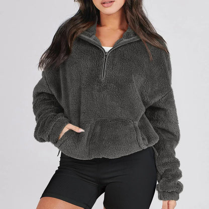 Women's half-zip sweater with collar long sleeves loose fit