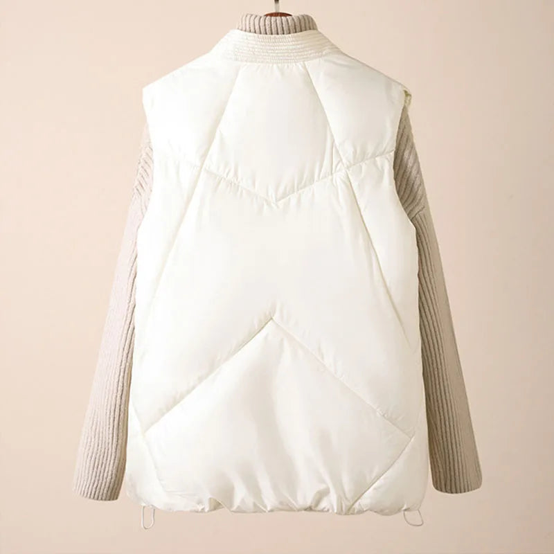 Women's Autumn Quilted Vest with Waist Belt and Side Pockets