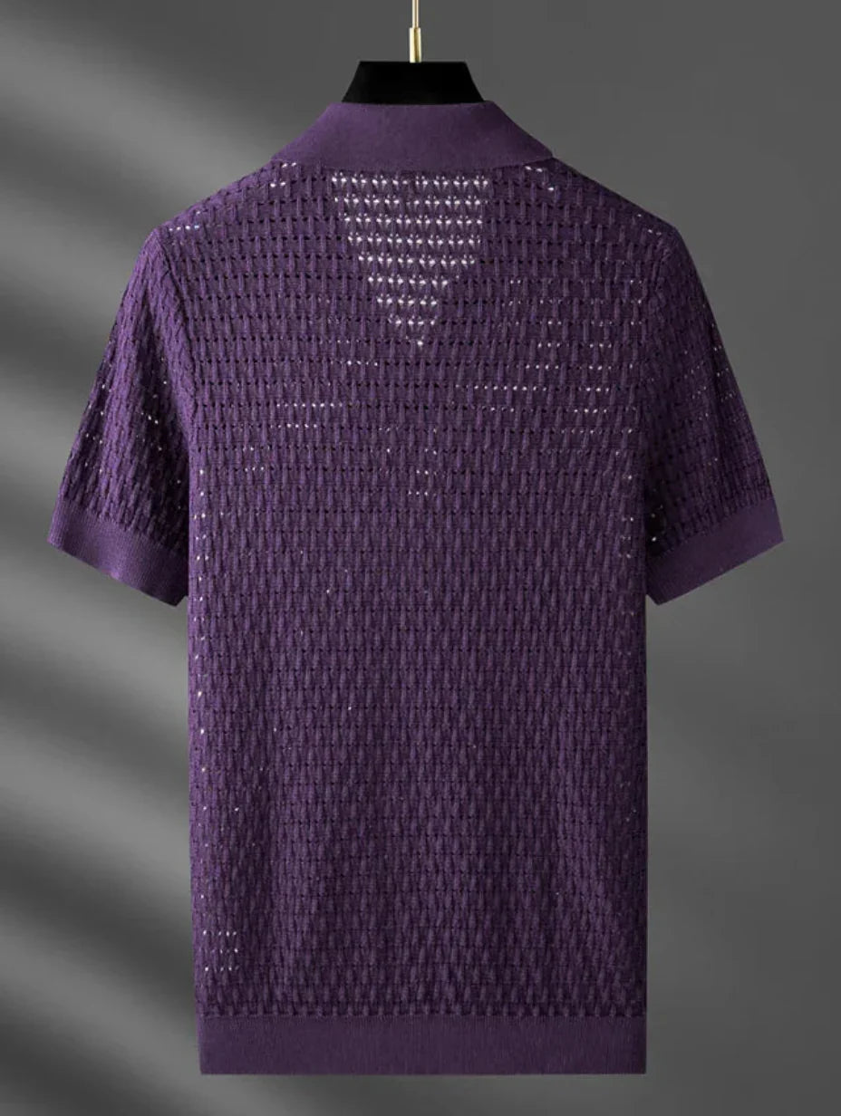 Men's Summer Short-Sleeve Polo Shirt – Lightweight Knit Mesh Pattern
