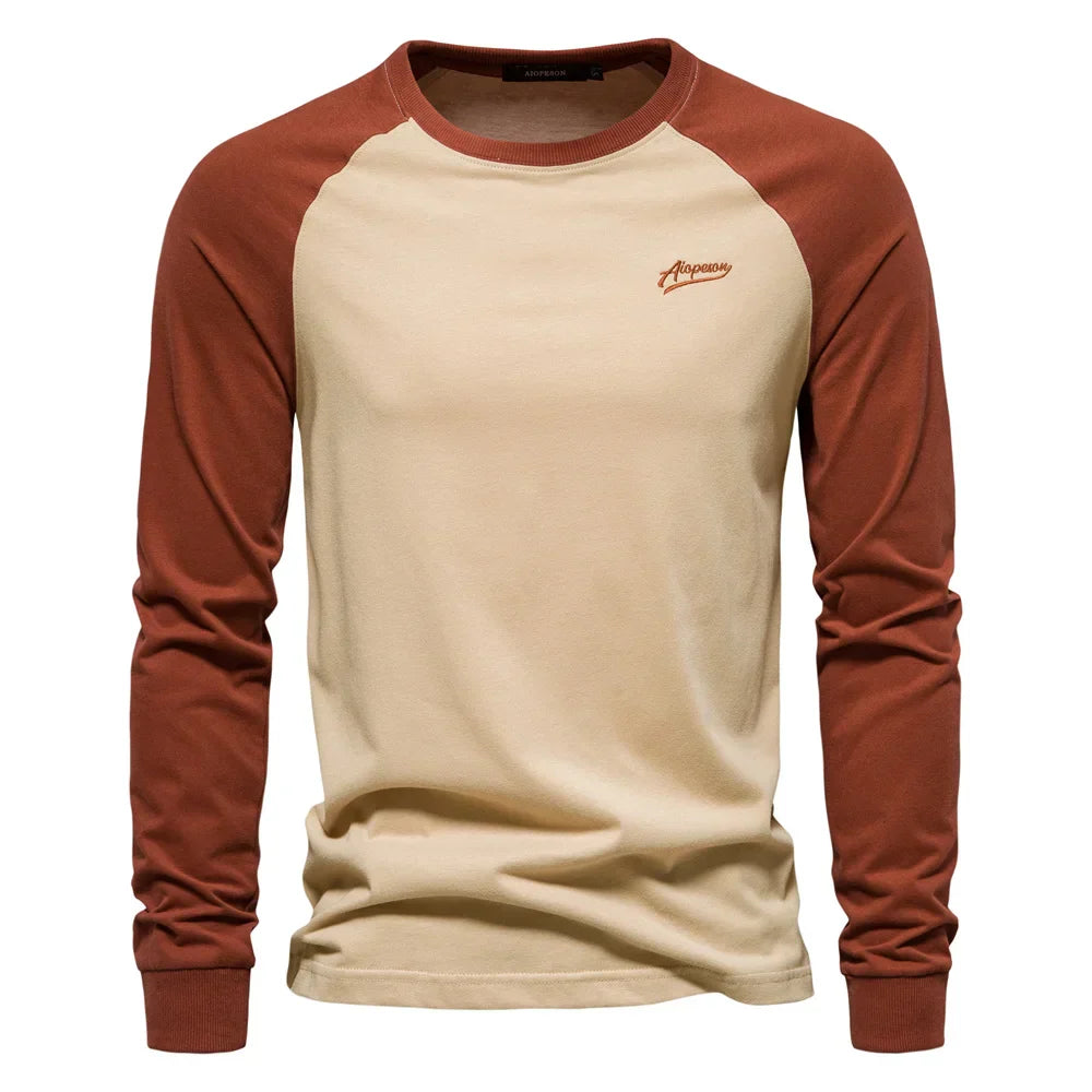 Men's Autumn Long-Sleeve Shirt with Raglan Sleeves and Slim Fit
