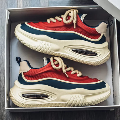 Herren Sneaker Retro Stil Mesh Optik Dicke Sohle Schnürung