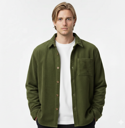 Men's Overshirt Jacket for Autumn with Button Placket and Kent Collar