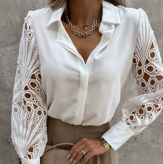 Damen Bluse Mit Strukturiertem Kragen, Lockere Passform Und Knopfleiste