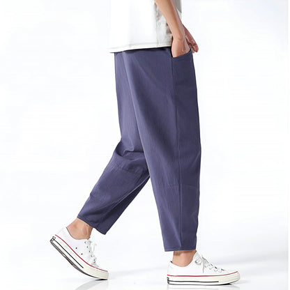 Herren Cropped Hose mit Relaxed Fit und Kordelzugbund – Atmungsaktives Design