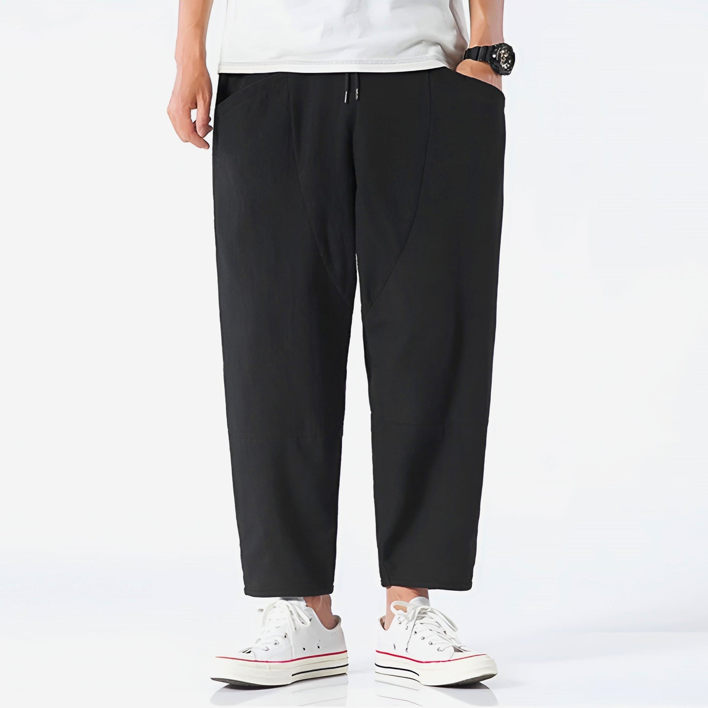 Herren Cropped Hose mit Relaxed Fit und Kordelzugbund – Atmungsaktives Design