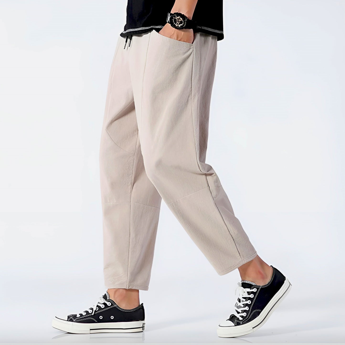 Herren Cropped Hose mit Relaxed Fit und Kordelzugbund – Atmungsaktives Design
