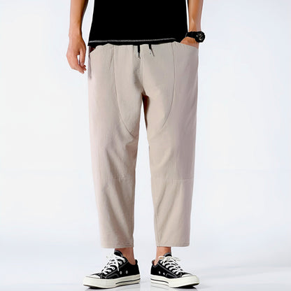 Herren Cropped Hose mit Relaxed Fit und Kordelzugbund – Atmungsaktives Design