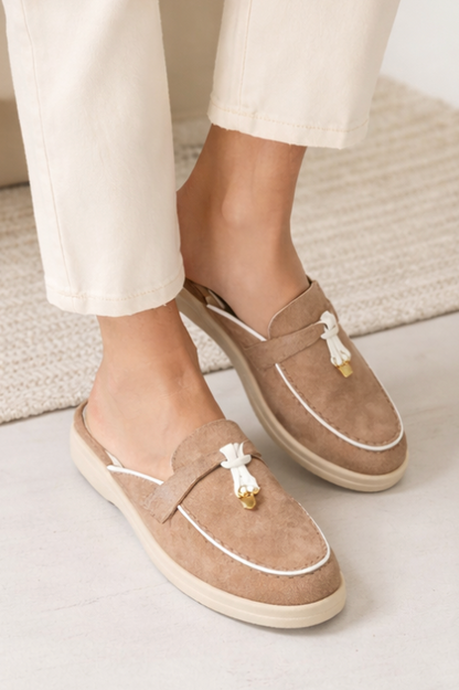 Women's Loafers in Suede Look with Open Heel