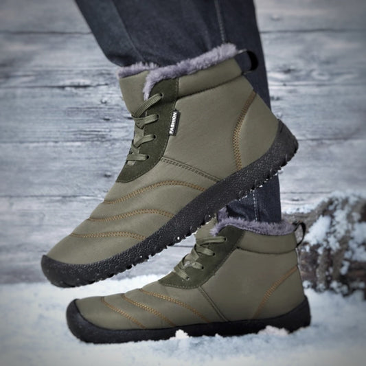 Winterstiefel für Herren, olivgrün, mit warmem Futter und rutschfester Sohle, ideal für Outdoor-Aktivitäten im Schnee.