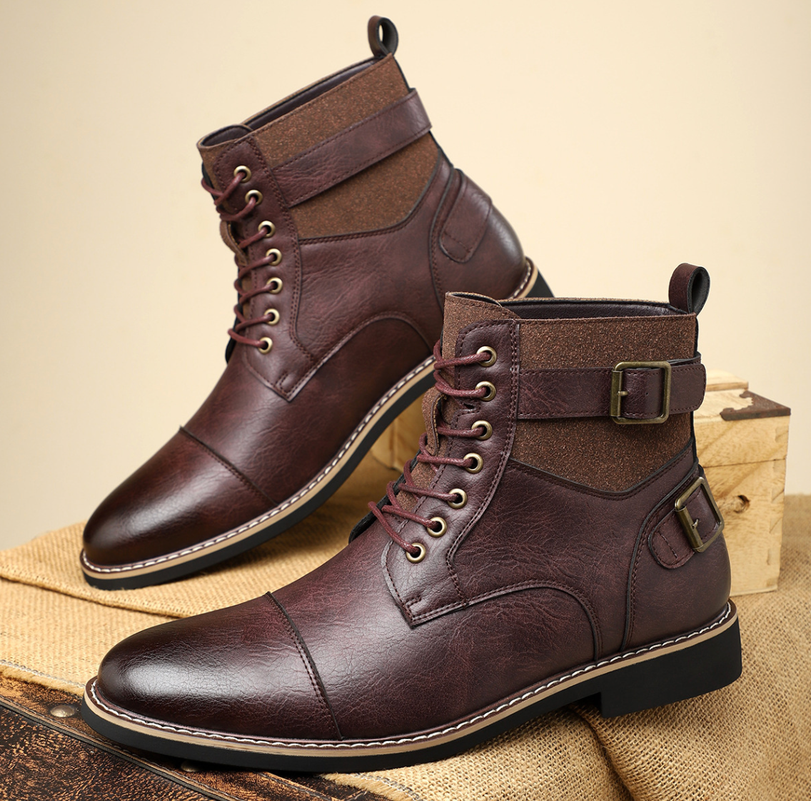 Men's Ankle Boots Mid-Height Shaft Adjustable Strap Treaded Sole