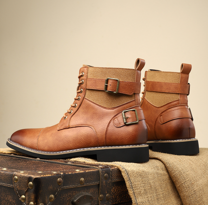 Men's Ankle Boots Mid-Height Shaft Adjustable Strap Treaded Sole