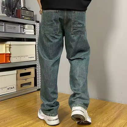 Herren Jeans mit lockerem Schnitt und Schmetterlingsstickerei – Mittlere Bundhöhe
