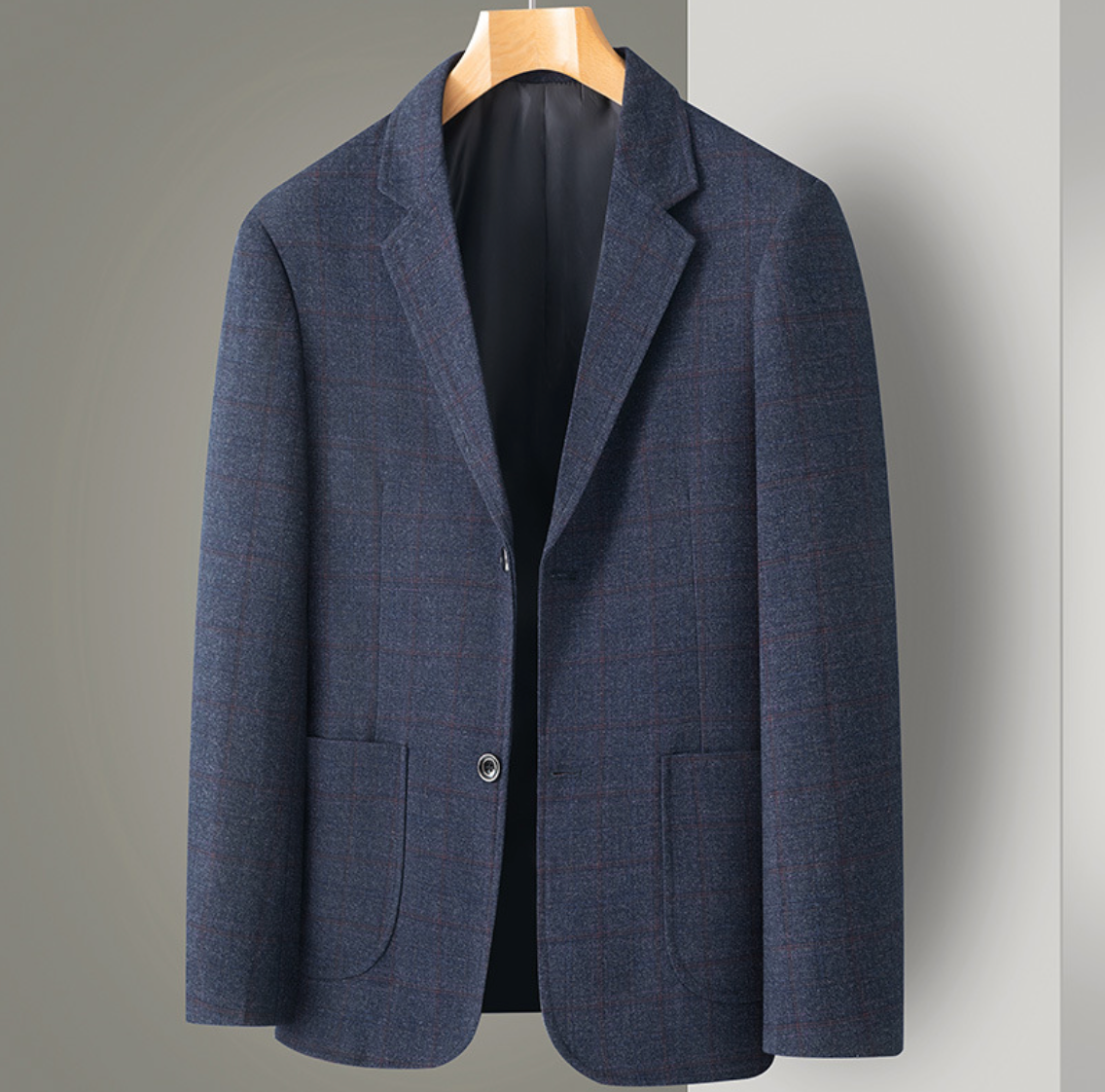 Men's Slim-Fitting Jacket with Checkered Pattern and Single-Breasted Design