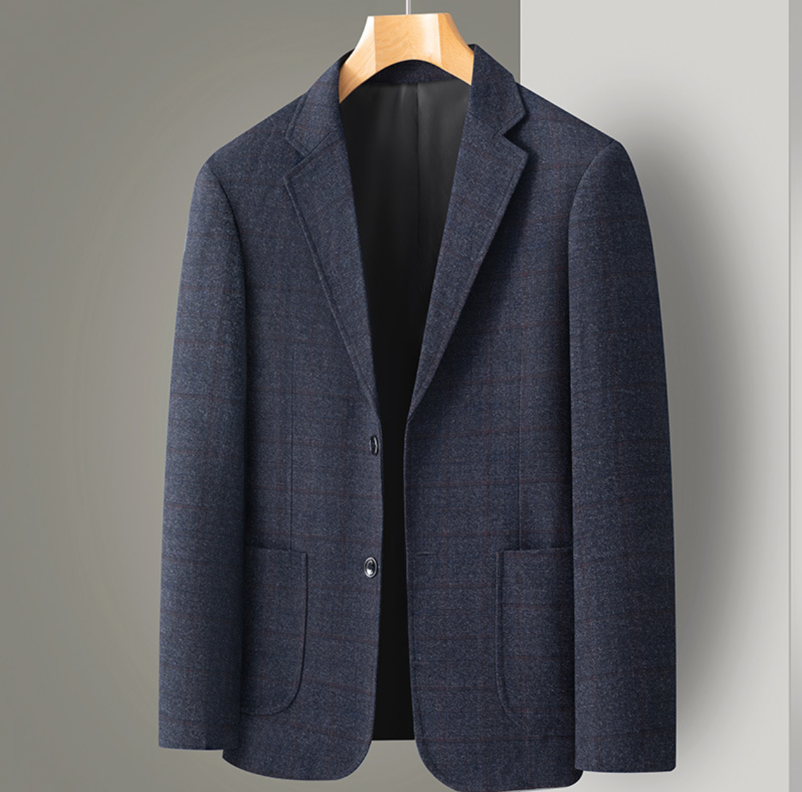 Men's Slim-Fitting Jacket with Checkered Pattern and Single-Breasted Design