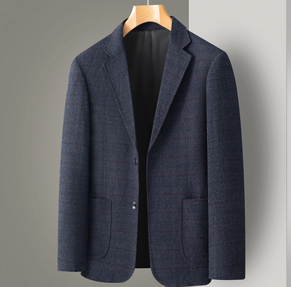 Men's Slim-Fitting Jacket with Checkered Pattern and Single-Breasted Design