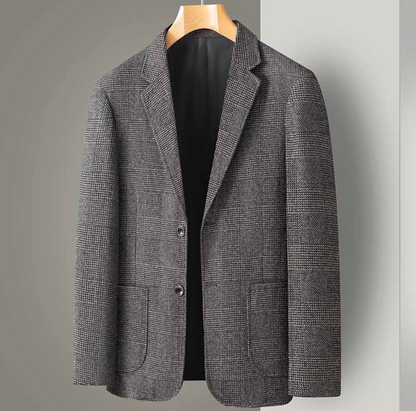 Men's Slim-Fitting Jacket with Checkered Pattern and Single-Breasted Design