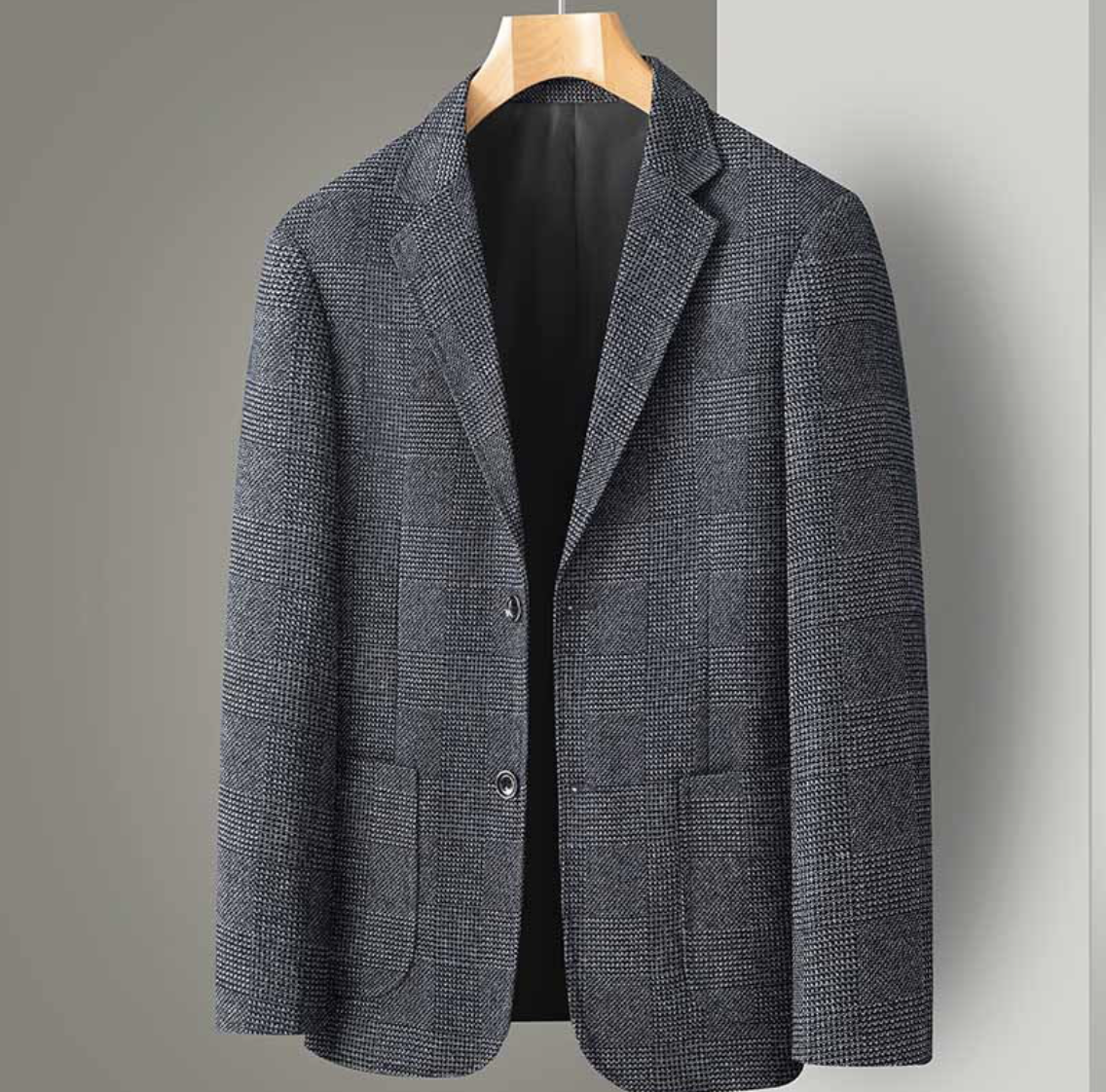 Men's Slim-Fitting Jacket with Checkered Pattern and Single-Breasted Design
