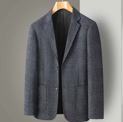 Men's Slim-Fitting Jacket with Checkered Pattern and Single-Breasted Design