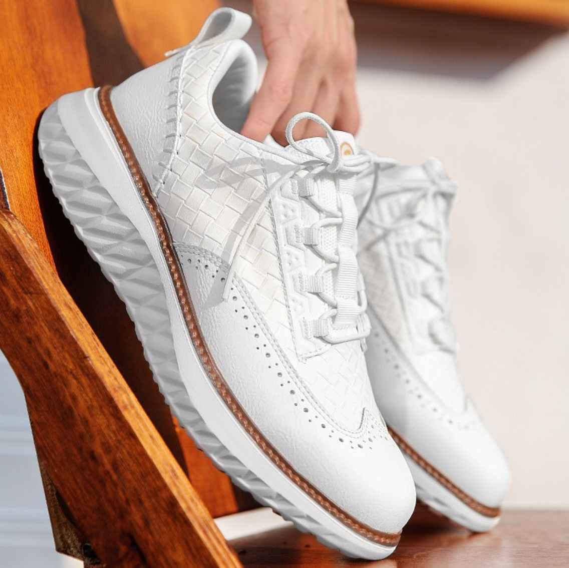 Men's hybrid sneakers with hand-stitched toe, elastic sides, and grippy sole