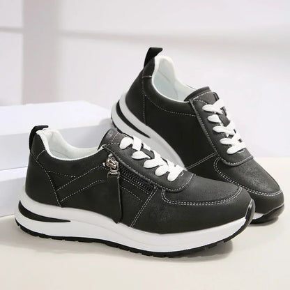 Damen Sneakers mit Plateau, Schnürung, seitlichem Reißverschluss und orthopädischer Sohle