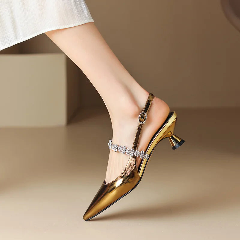 Women's Kitten Heels Pointed Toe Rhinestone-Embellished Vamp 3-5cm