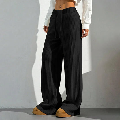 Damen-Rippenhose mit weitem Bein und elastischem Bund