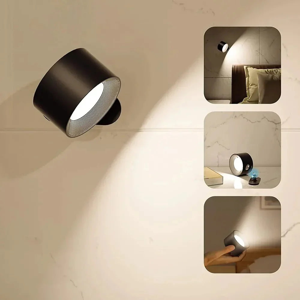 Moderne schwarze LED-Wandleuchte, drehbar, beleuchtet Schlafzimmer und Schreibtisch. Energiesparend, stilvolles Design, vielseitig einsetzbar.