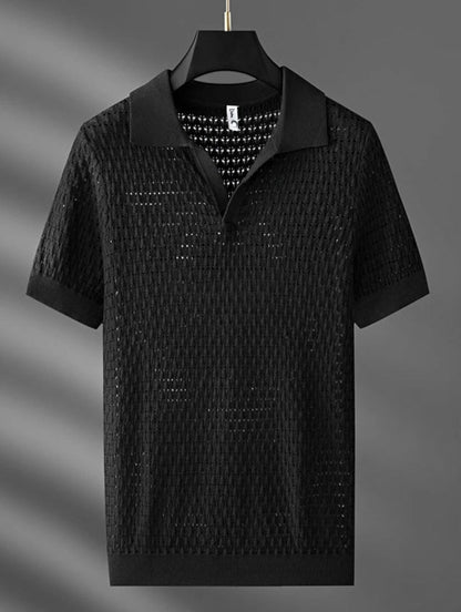 Men's Summer Short-Sleeve Polo Shirt – Lightweight Knit Mesh Pattern
