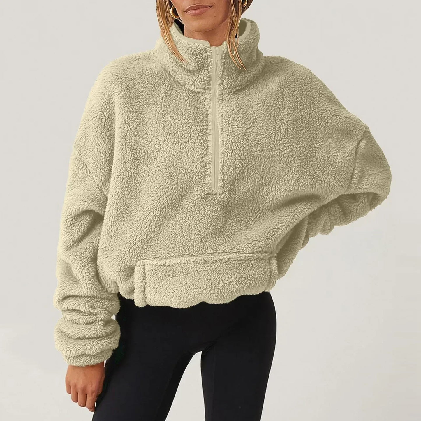 Women's half-zip sweater with collar long sleeves loose fit
