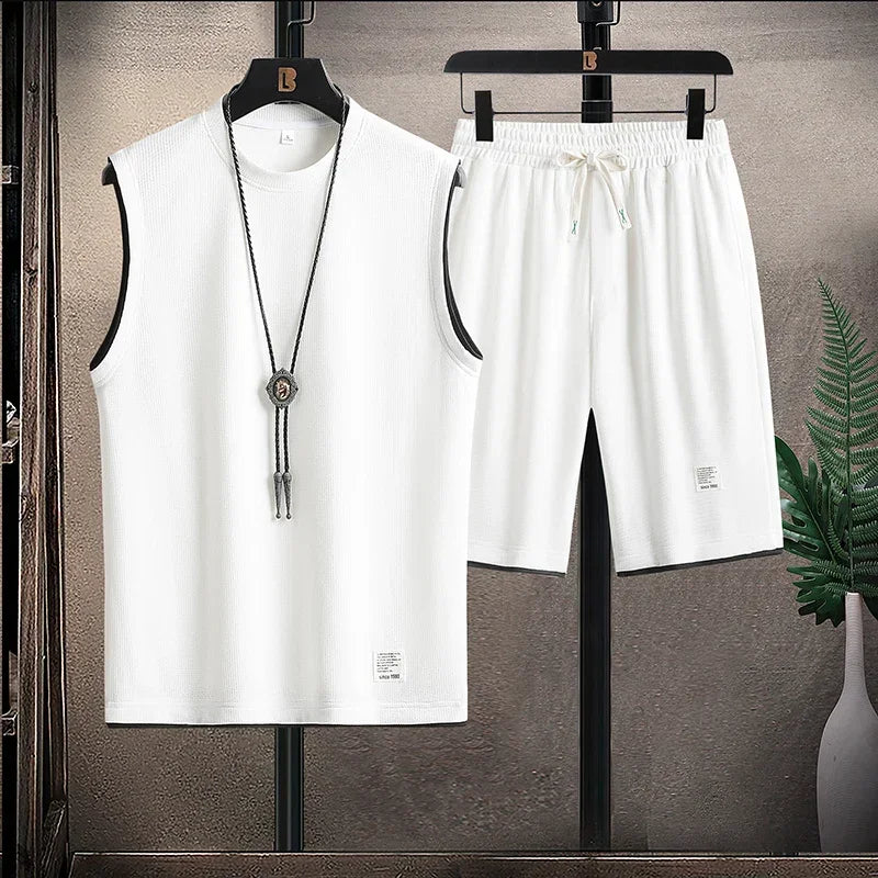 Herren Sommer Set mit Ärmellosem Oberteil und Kordelzug Shorts
