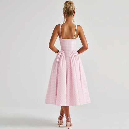Damen Maxikleid mit Karomuster – Verstellbare Träger A Linie