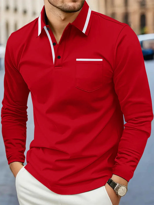 Men's Polo Shirt with Contrast Collar and Chest Pocket