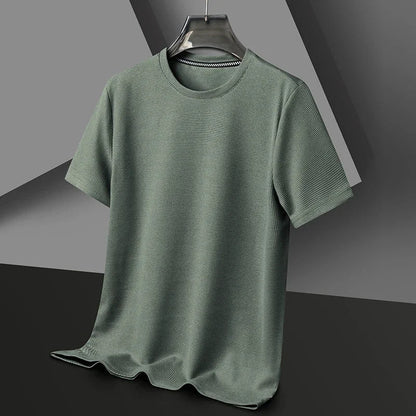 Men's shirt with round neck, waffle texture, and mesh fabric