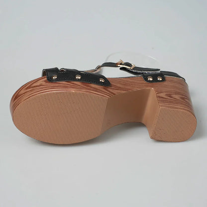 Damen-Sommersandalen Mit Plateau, Blockabsatz, Cut-Out Und Verstellbarem Knöchelriemen