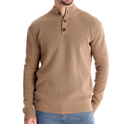 Men's sweater with button design and ribbed edges
