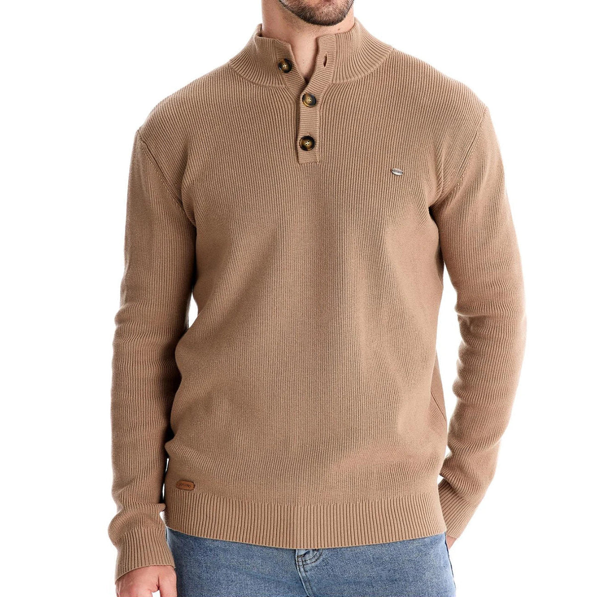 Herren Pullover mit Knopfleiste und Rippbündchen von vorne