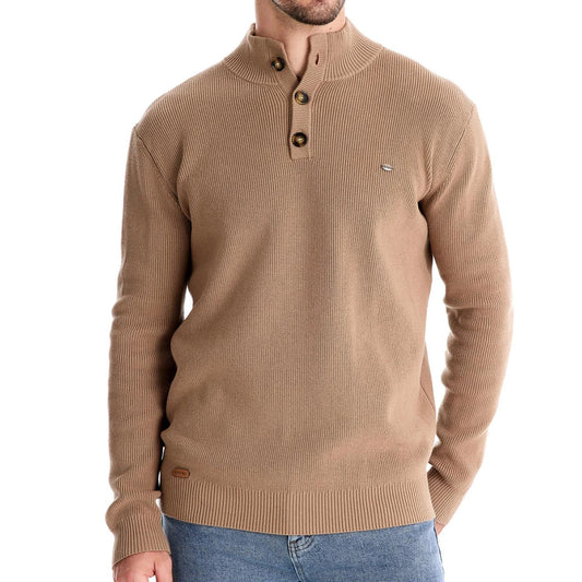 Herren Pullover mit Knopfleiste und Rippbündchen von vorne