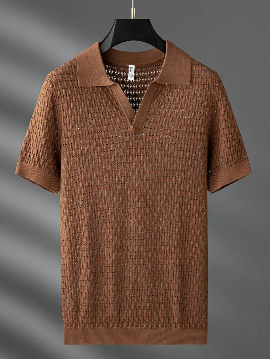 Men's Summer Short-Sleeve Polo Shirt – Lightweight Knit Mesh Pattern